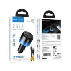 Автомобільний зарядний пристрій HOCO Z69 Vivido 24W(2C2A) car charger set(iP) Black