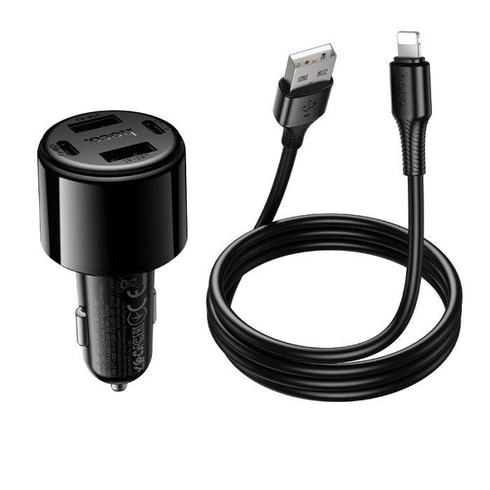 Автомобільний зарядний пристрій HOCO Z69 Vivido 24W(2C2A) car charger set(iP) Black