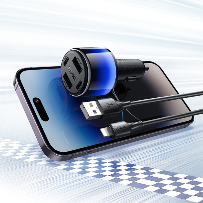 Автомобільний зарядний пристрій HOCO Z69 Vivido 24W(2C2A) car charger set(iP) Black
