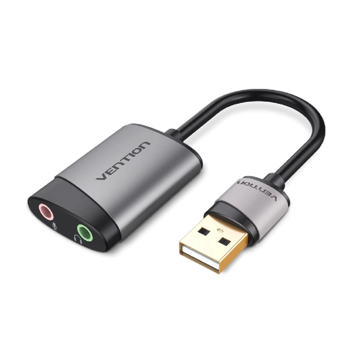 Адаптер Vention USB External Sound Card 0.15M Gray Metal Type (CDKHB)