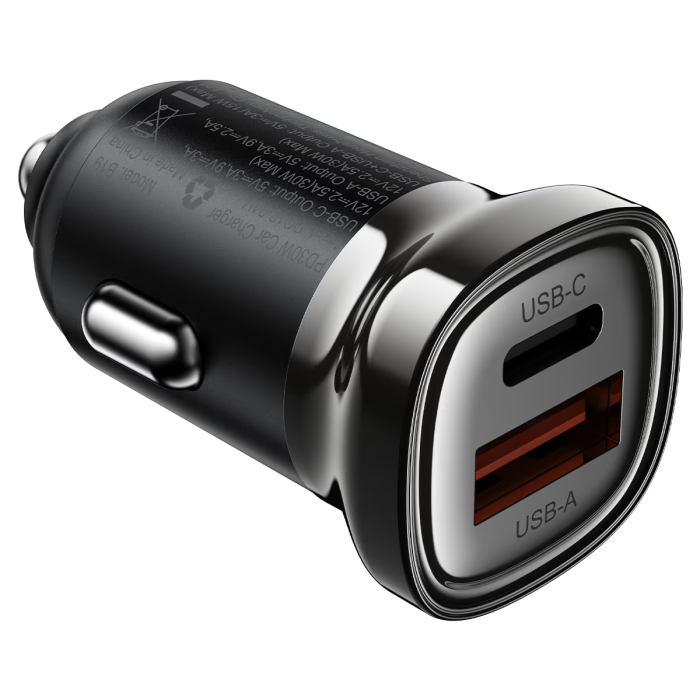 Автомобільний зарядний пристрій ACEFAST B19 PD30W (USB-C+USB-A) car charger metal gray