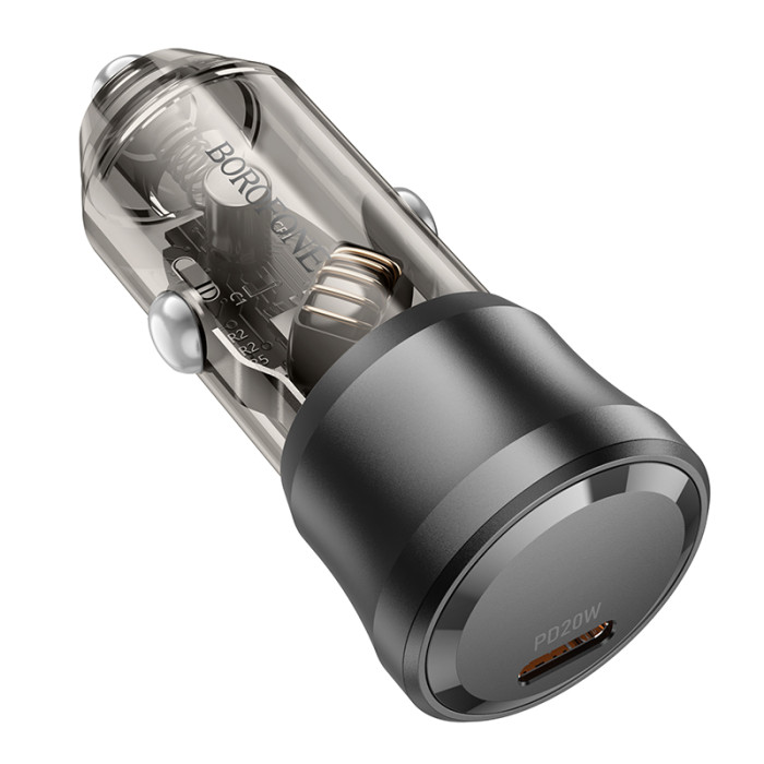 Автомобільний зарядний пристрій BOROFONE BZ24 Clever single port PD20W car charger Transparent Black