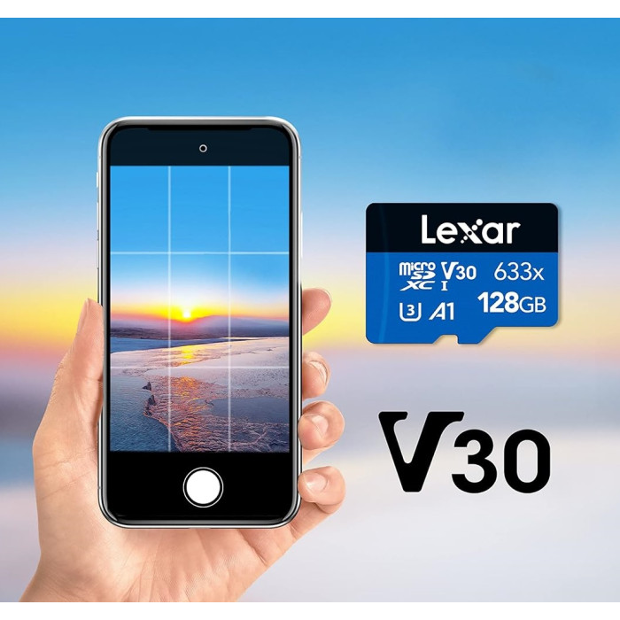 Карта пам'яті microSDXC (UHS-1 U3) Lexar High-Performance 633x 128Gb class 10 V30 A1 (100Mb/s) Blue Series (adapter SD)