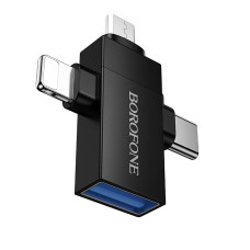 Адаптер BOROFONE BV26D iP male/Type-C male/Micro male to USB female USB2.0 3-in-1 adapter Black