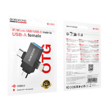 Адаптер BOROFONE BV26D iP male/Type-C male/Micro male to USB female USB2.0 3-in-1 adapter Black