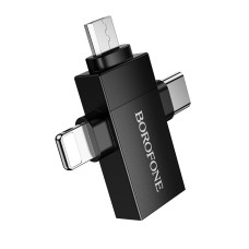Адаптер BOROFONE BV26D iP male/Type-C male/Micro male to USB female USB2.0 3-in-1 adapter Black