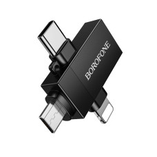 Адаптер BOROFONE BV26D iP male/Type-C male/Micro male to USB female USB2.0 3-in-1 adapter Black