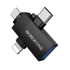 Адаптер BOROFONE BV26D iP male/Type-C male/Micro male to USB female USB2.0 3-in-1 adapter Black