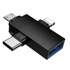 Адаптер BOROFONE BV26D iP male/Type-C male/Micro male to USB female USB2.0 3-in-1 adapter Black