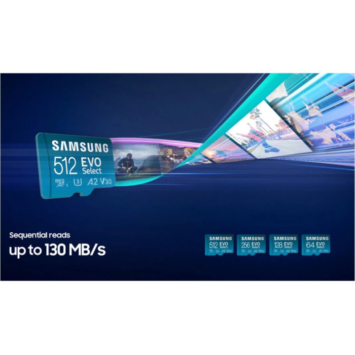 Карта пам'яті microSDXC (UHS-І U3) Samsung EVO Select 256Gb class 10 A2 V30 (R130MB/s, W30MB/s) (adapter SD)