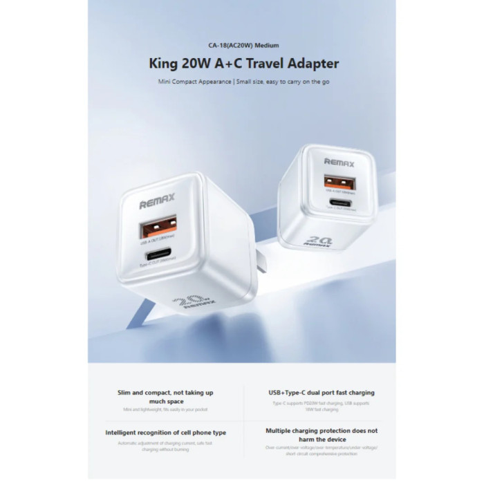 Мережевий зарядний пристрій REMAX Kings 20W A+C Charger CA-18(AC20W) EU-white
