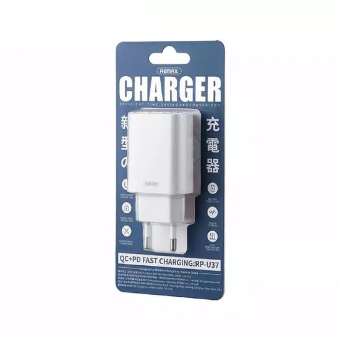 Мережевий зарядний пристрій REMAX Jane Series QC3.0+PD 20W GaN Fast Charger RP-U37 EU-White