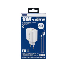 Мережевий зарядний пристрій з кабелем REMAX Kiddy 18W Charger+ Cable Set  RP-U119 EU-A-L