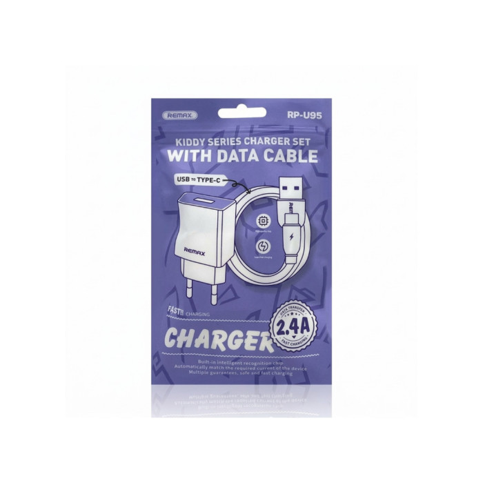 Мережевий зарядний пристрій з кабелем REMAX Kiddy Series 2.4A RP-Charger Set with Cable U95 Type-C