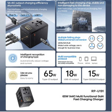 Мережевий зарядний пристрій REMAX 65W 1A4C Multifunctional GaN Fast Charger RP-U191 Black