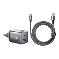Мережевий зарядний пристрій з кабелем REMAX Wisdom Series 100W GaN Travel Charger+A-C Data Cable Set CA-15(AC100W) EU Tarnish