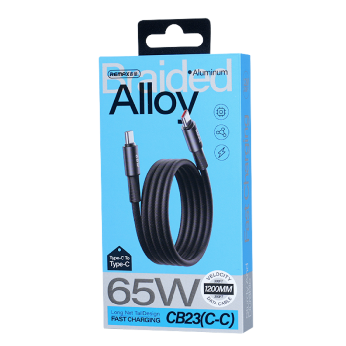Кабель REMAX WindSpeed Series Fast charging aluminum alloy braided data cable 1.2M CB25/CB23 (C-C) 65W - Black