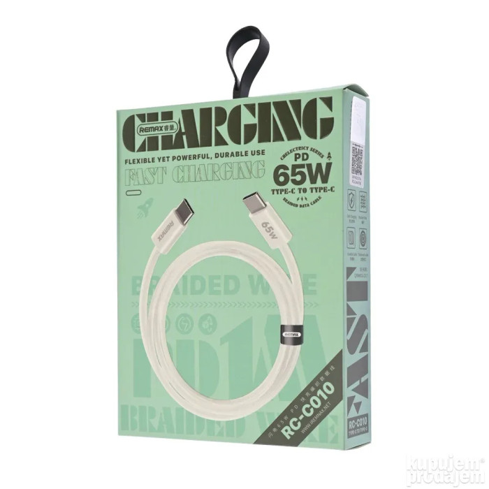 Кабель REMAX Chelectricy Series 65W PD Fast Charging Braided Data Cable RC-C010 C-C White
