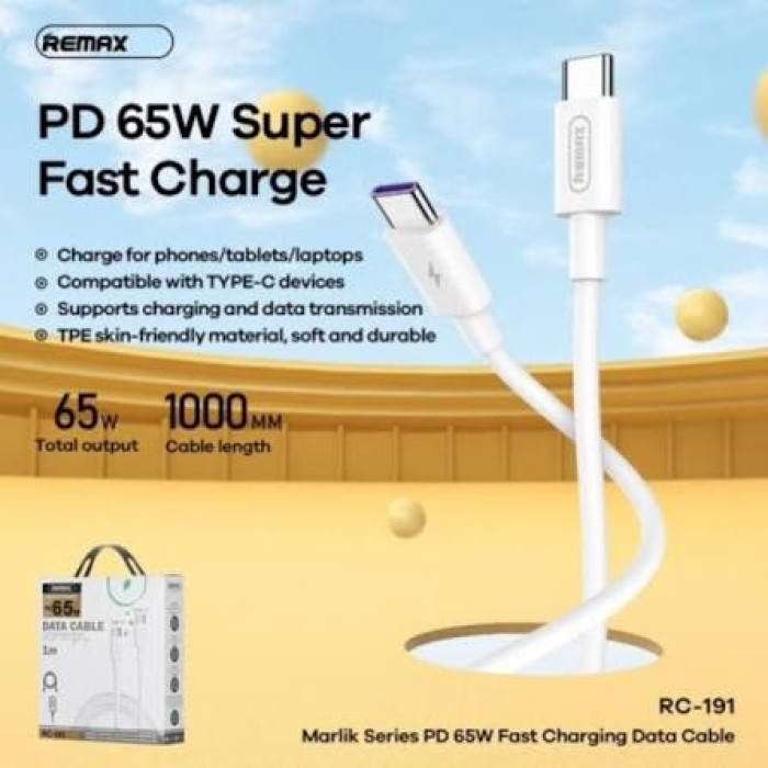 Кабель REMAX Marlik Series PD 65W Fast Charging Cable RC-191 C-C Type C-Type C-White