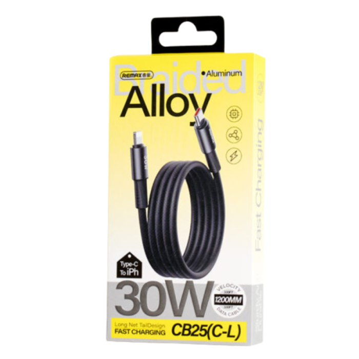 Кабель REMAX WindSpeed Series Fast charging aluminum alloy braided data cable CB25 (C-L) 30W - Black 1.2M