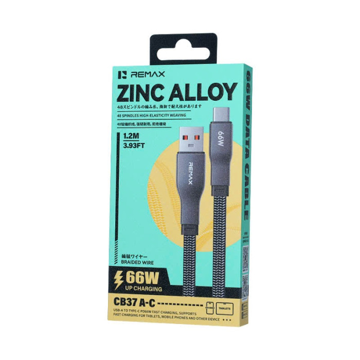 Кабель REMAX Pisces Series Zinc Alloy Braided Data Cable CB37 1.2M (A-C)-66W
