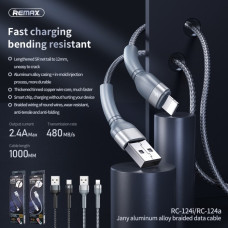 Кабель REMAX Jany Series Aluminum Alloy Braided 2.4A data cable RC-124m/i/a Lightning-Black