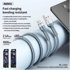 Кабель REMAX Jany Series Aluminum Alloy Braided 2.4A data cable RC-124m/i/a Micro-Black