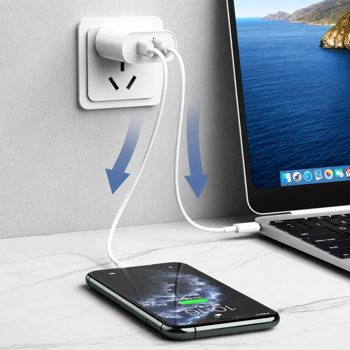 Мережевий зарядний пристрій з кабелем REMAX Jane Series QC3.0+PD 20W GaN Fast Charger set c-l RP-U37 EU-White