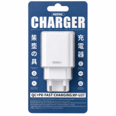 Мережевий зарядний пристрій з кабелем REMAX Jane Series QC3.0+PD 20W GaN Fast Charger set c-l RP-U37 EU-White