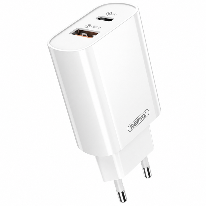 Мережевий зарядний пристрій з кабелем REMAX Jane Series QC3.0+PD 20W GaN Fast Charger set c-l RP-U37 EU-White