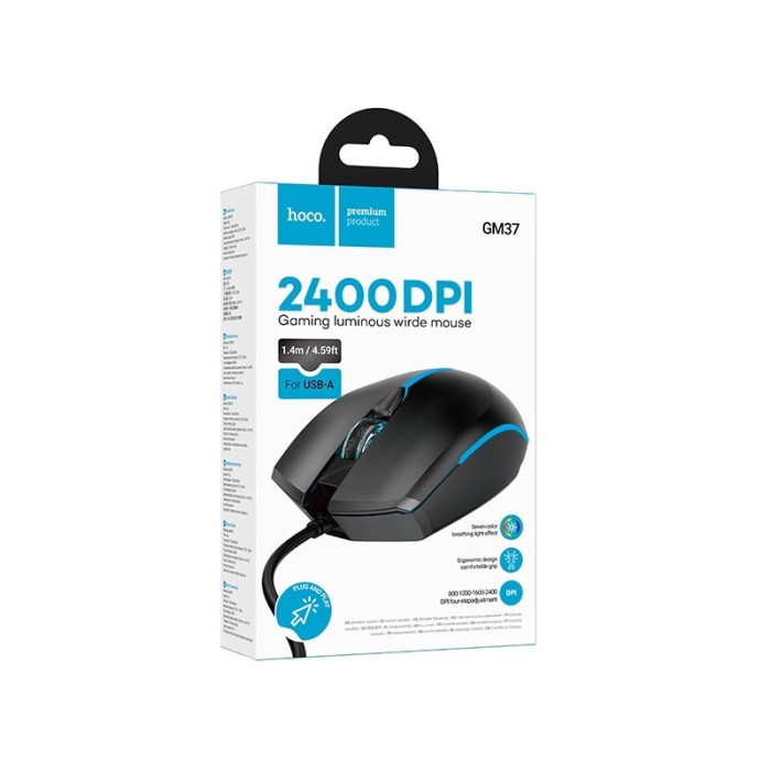 Миша HOCO GM37 Wonderful gaming luminous wired mouse Black