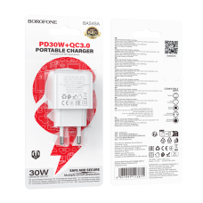 Мережевий зарядний пристрій BOROFONE BAS45A Potential PD30W+QC3.0 charger(EU) White