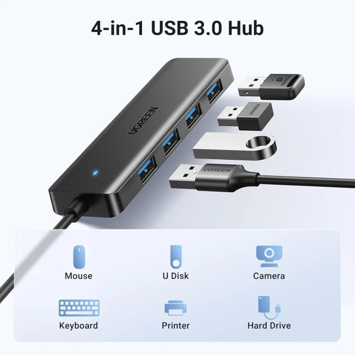 USB-хаб UGREEN 4-Port USB 3.0 Hub 0.15m