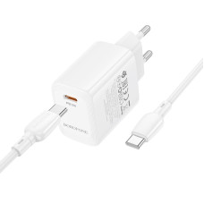 Мережевий зарядний пристрій з кабелем BOROFONE BN28 Fuente single port PD30W charger set (C to C) (EU) White