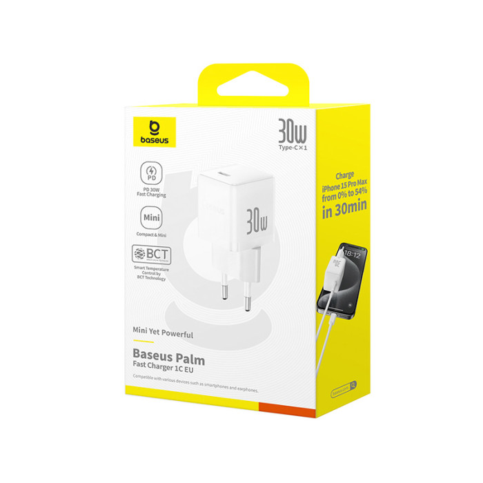Мережевий зарядний пристрій Baseus Palm Fast Charger 1C 30W EU Moon White