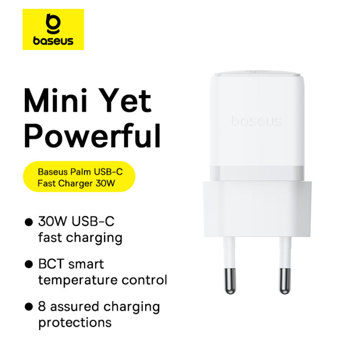 Мережевий зарядний пристрій Baseus Palm Fast Charger 1C 30W EU Moon White