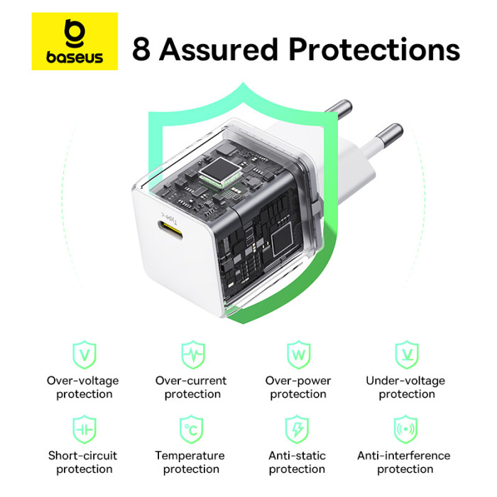 Мережевий зарядний пристрій Baseus Palm Fast Charger 1C 30W EU Moon White