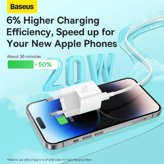 Мережевий зарядний пристрій Baseus GaN5 Fast Charger(mini) 1C 20W EU White