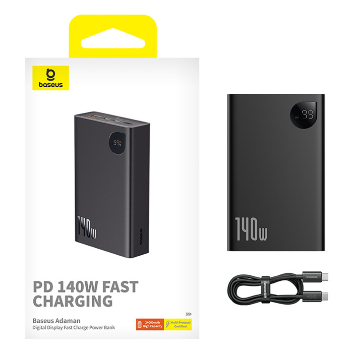 Зовнішній акумулятор Baseus Adaman Digital Display Fast Charge Power Bank 24000mAh 140W Cluster Black