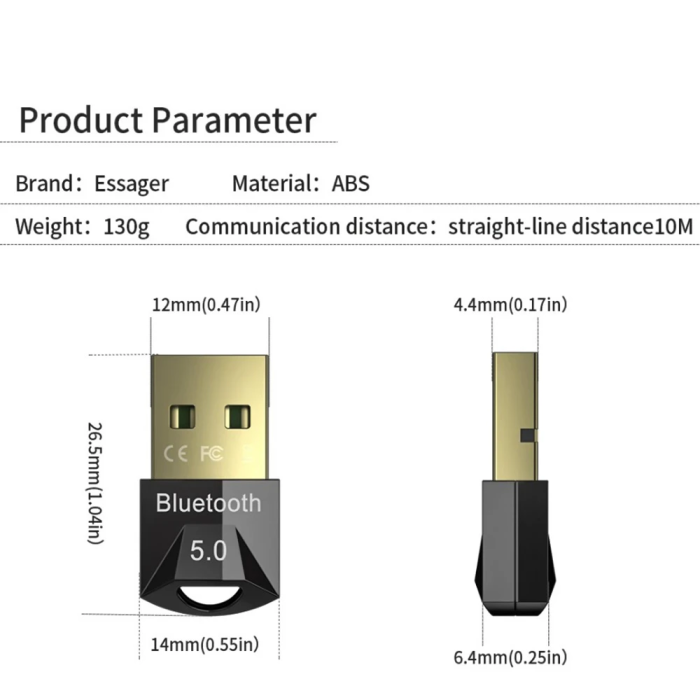 Bluetooth-адаптер ESSAGER Mini BT5.0 Adapter Black