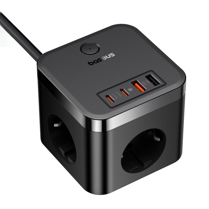 Мережевий зарядний пристрій Baseus PowerCombo Cube Power Strip 3AC+2U+2C 30W 1.5m EU Cluster Black