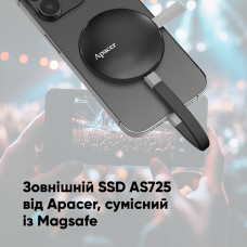 Портативний SSD Apacer Magnetic AS725 1 TB USB 3.2 Gen.2 Type-C MagSafe Black