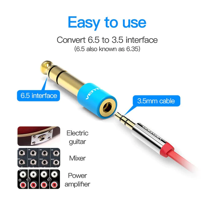 Аудіо перехідник Vention 6.35mm Male to 3.5mm Female Audio Adapter Blue Aluminum Alloy Type (VAB-S01-L)