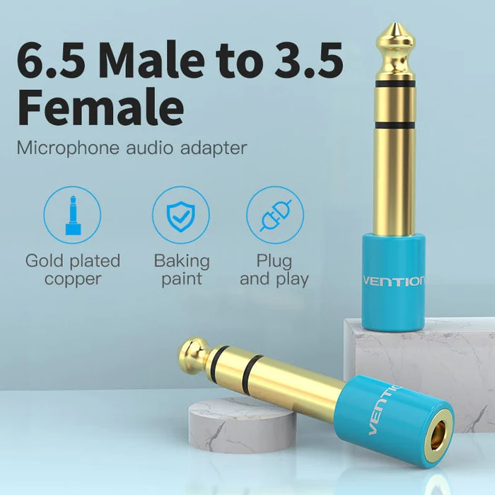 Аудіо перехідник Vention 6.35mm Male to 3.5mm Female Audio Adapter Blue Aluminum Alloy Type (VAB-S01-L)