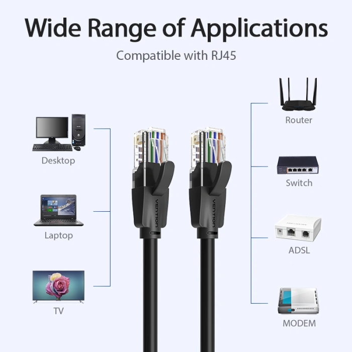 Мережевий кабель Vention Cat.6 UTP Patch Cable 10M Black
