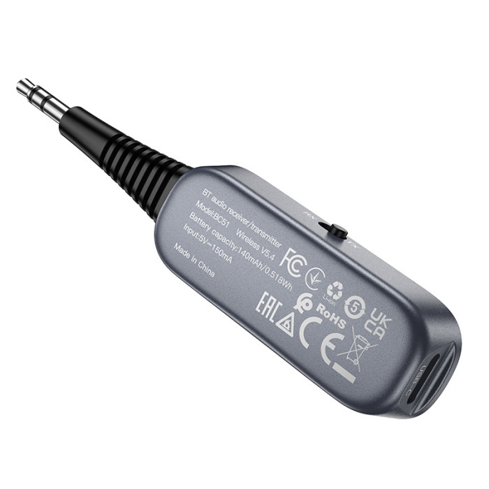Bluetooth-ресивер BOROFONE BC51 Clear way AUX BT audio receiver/transmitter Metal Grey