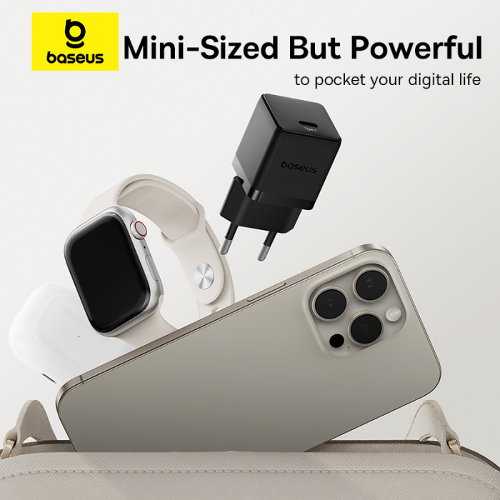Мережевий зарядний пристрій з кабелем Baseus Palm Fast Charger 1C 20W EU Cluster Black (with Baseus Cable USB-C to USB-C 60W ) 1m Cluster Blac