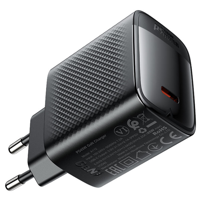Мережевий зарядний пристрій ACEFAST A112 PD45W GaN single USB-C charger (EU) Black