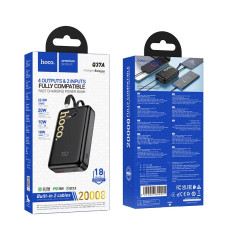 Зовнішній акумулятор HOCO Q37A Graceful 22.5W+PD20W power bank with two cables(20000mAh) Black