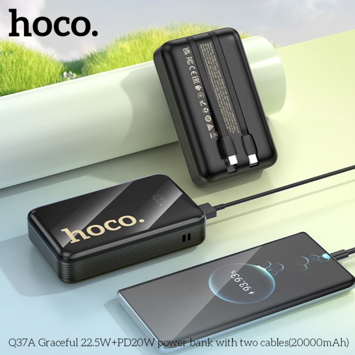 Зовнішній акумулятор HOCO Q37A Graceful 22.5W+PD20W power bank with two cables(20000mAh) Black